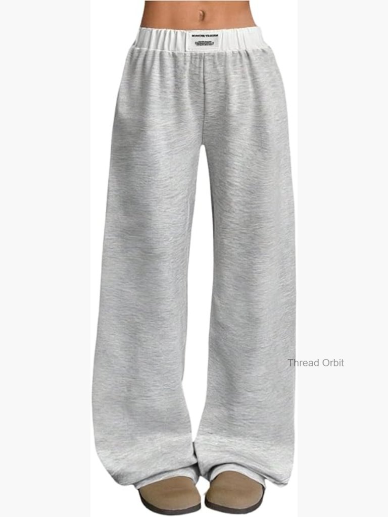 Girls Baggy Sweatpants Letter Patched Wide Leg Elastic Waist Joggers